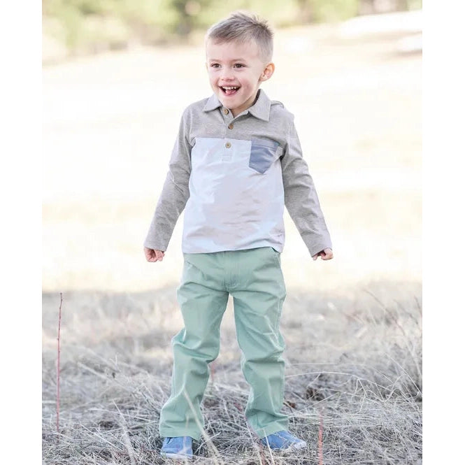 RuggedButts Heather Gray & Antique Blue Color Block Polo-RUGGEDBUTTS-Little Giant Kidz