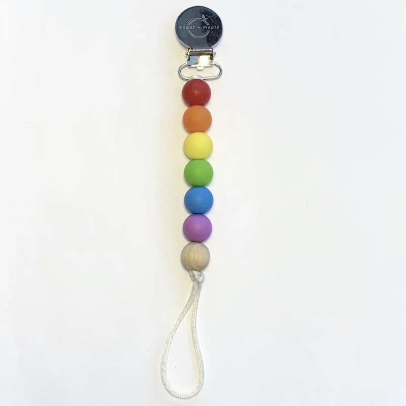 Sugar + Maple Paci + Teether Clip - Silicone with 1 Beechwood Bead-SUGAR AND MAPLE-Little Giant Kidz