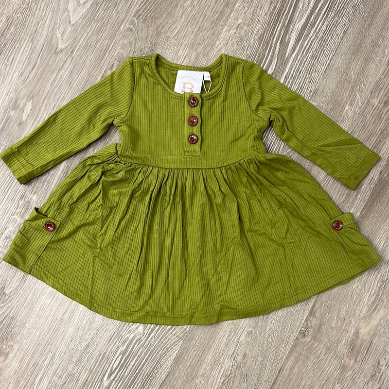 Swoon Baby Clothing Olive Bamboo Ribbed Dress-Swoon Baby Clothing-Little Giant Kidz