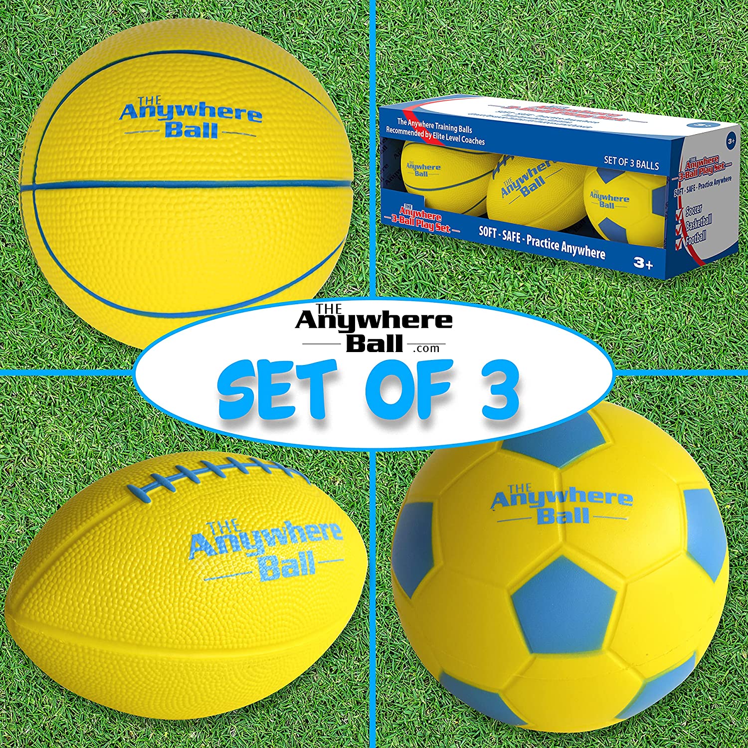 Thin Air Brands The Anywhere Ball - 3 Ball Sport Set Including Football,  Soccer Ball, and Basketball