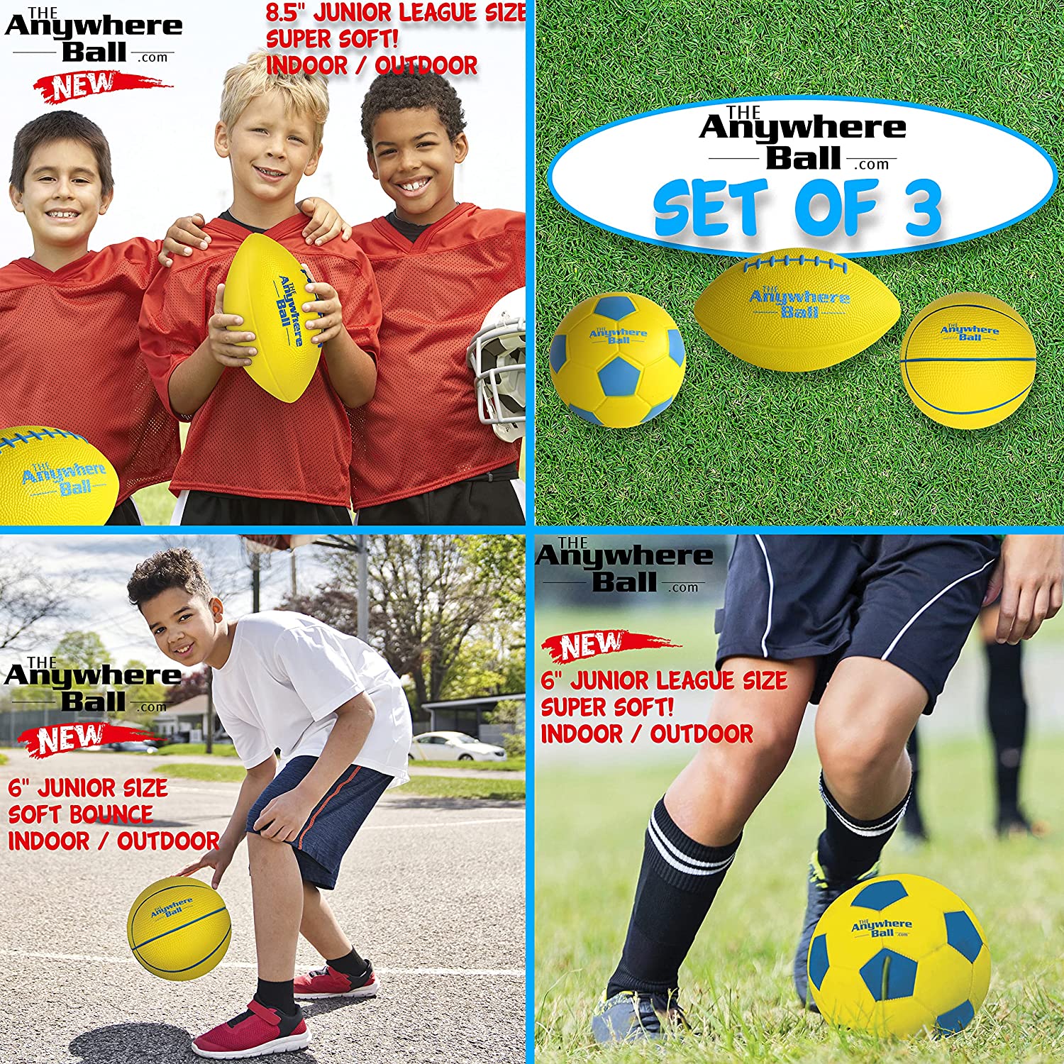 Thin Air Brands The Anywhere Ball - 3 Ball Sport Set Including Football,  Soccer Ball, and Basketball