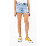 Tractr Girls Brittany - Mid-Rise Fray Hem Shorts - Indigo-TRACTR JEANS-Little Giant Kidz