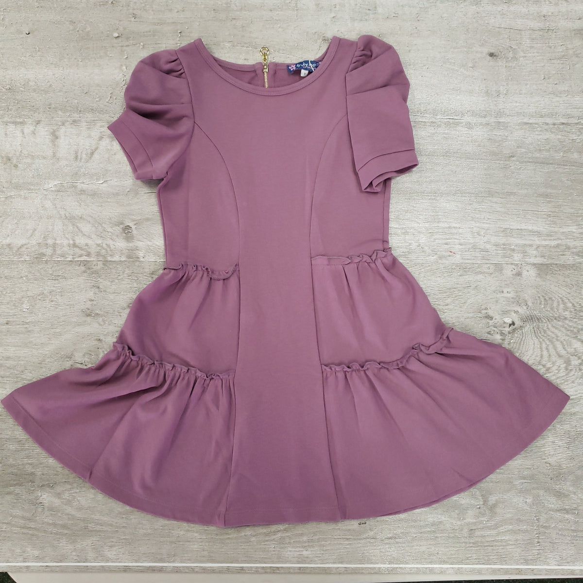 Truly Me Pleated Sleeve Dress with Tiered Ruffle Detail - Mauve-Truly Me-Little Giant Kidz
