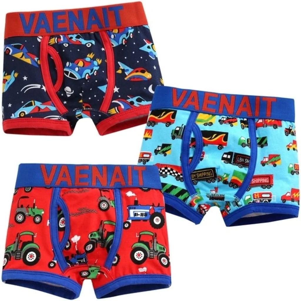Vaenait Boys Cotton Underwear Boxer Brief 3-Pack - Robot Car-Vaenait-Little Giant Kidz