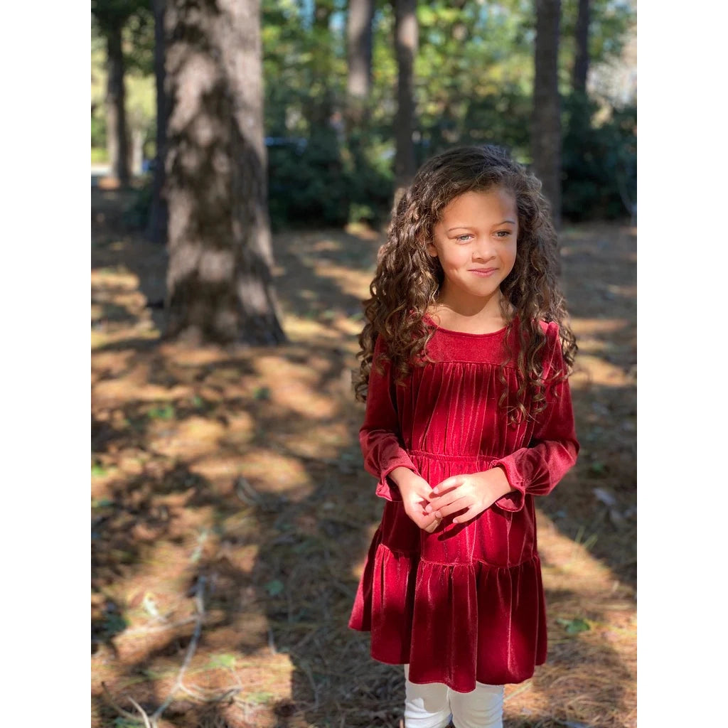 Vignette Burgundy Velvet Bennet Dress-VIGNETTE-Little Giant Kidz