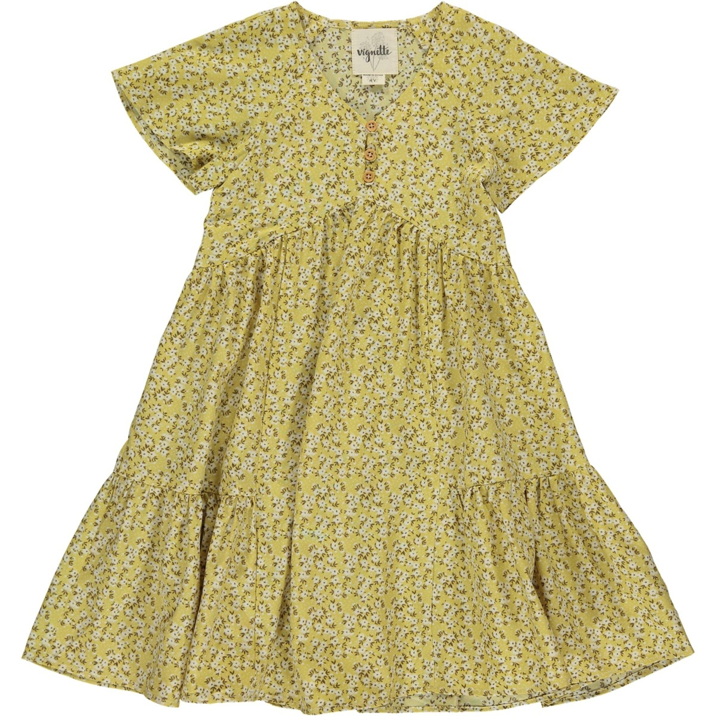 Vignette Yellow Ditsy Floral Wanda Dress-VIGNETTE-Little Giant Kidz
