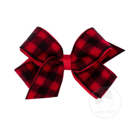 Wee Ones Medium Flannel Buffalo Check Overlay Bow (Plain Wrap)-WEE ONES-Little Giant Kidz
