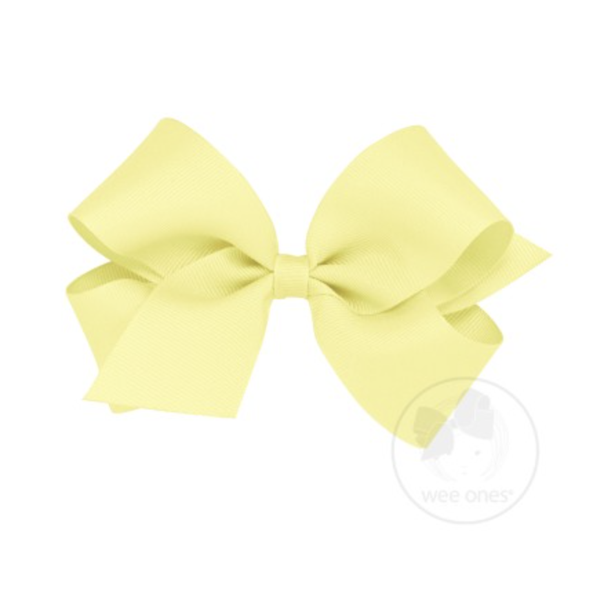 Wee Ones Medium Grosgrain Basic Bow (Plain Wrap) - Light Yellow-WEE ONES-Little Giant Kidz