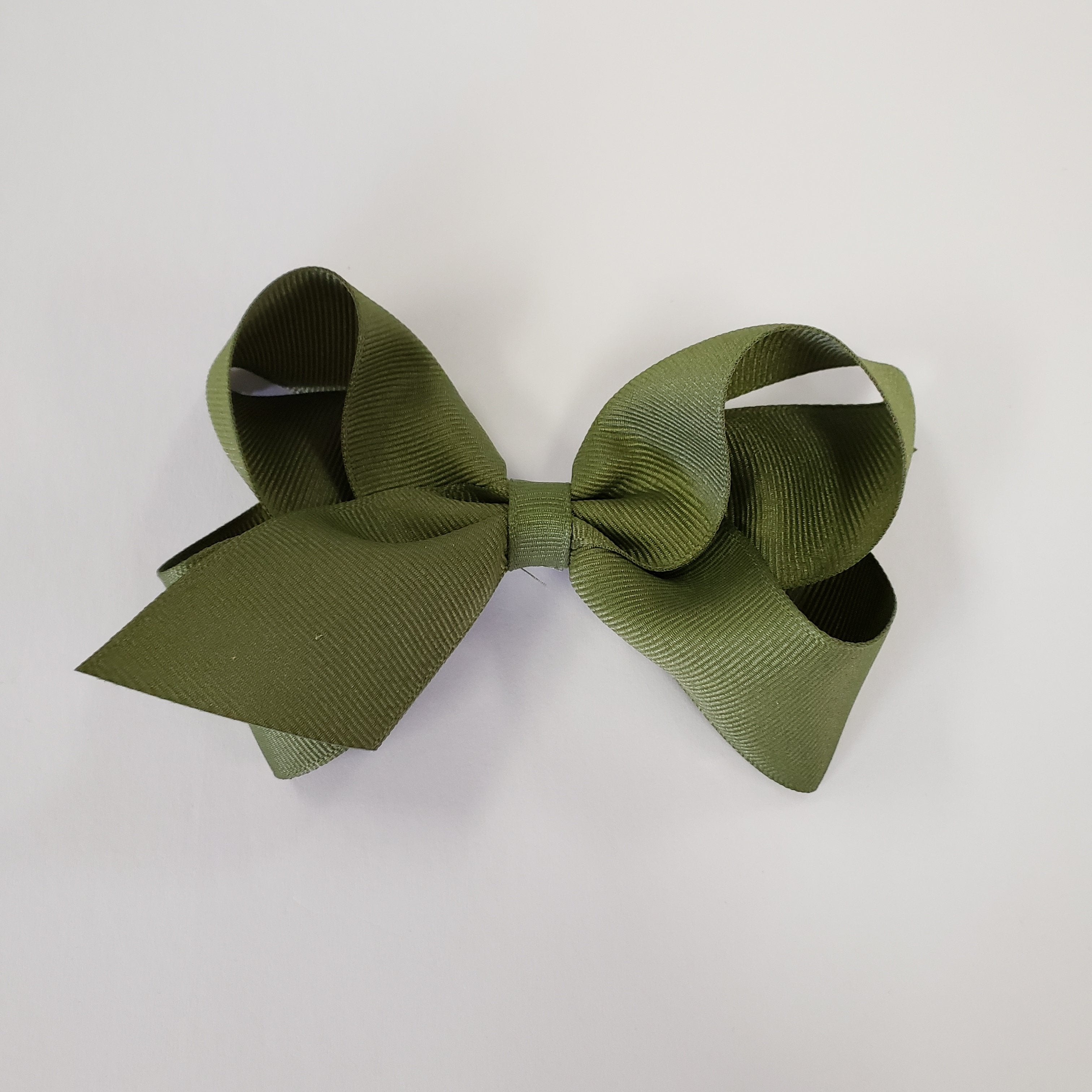 Wee Ones Medium Grosgrain Basic Bow (Plain Wrap) - Olive Green-WEE ONES-Little Giant Kidz