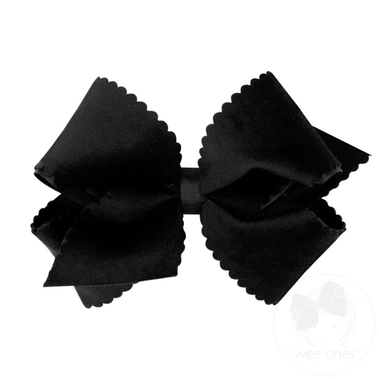 Wee Ones Small King Grosgrain Hair Bow with Scalloped Edge Faux Velvet Overlay-WEE ONES-Little Giant Kidz
