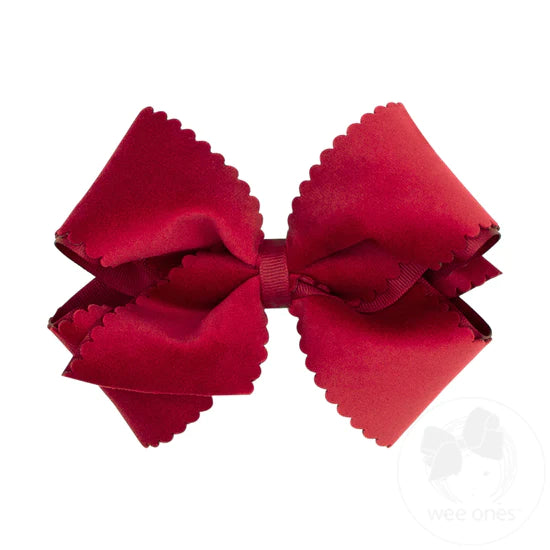 Wee Ones Small King Grosgrain Hair Bow with Scalloped Edge Faux Velvet Overlay-WEE ONES-Little Giant Kidz