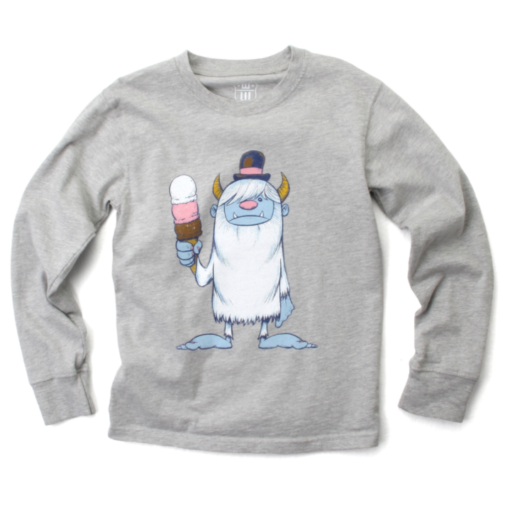 Wes & Willy Ice Cream Yeti Long Sleeve Tee - Heather Gray-WES & WILLY-Little Giant Kidz