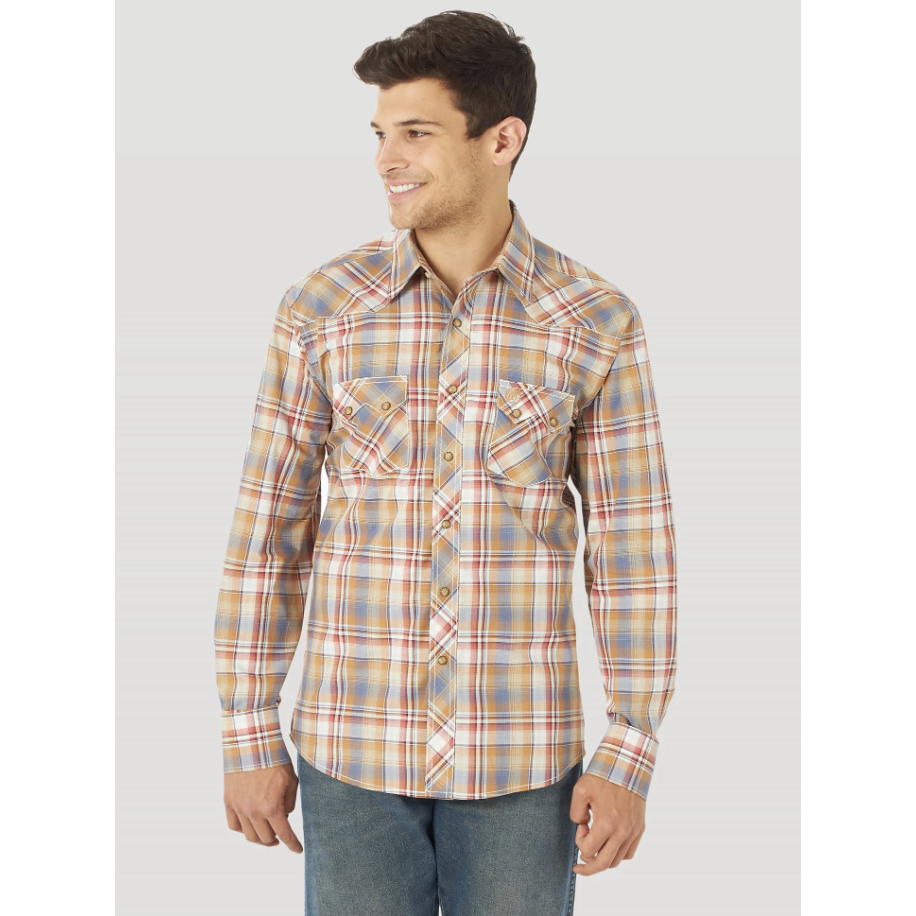 Wrangler Men's Retro® Long Sleeve Sawtooth Snap Pocket Western Shirt - Light Brown-Wrangler-Little Giant Kidz