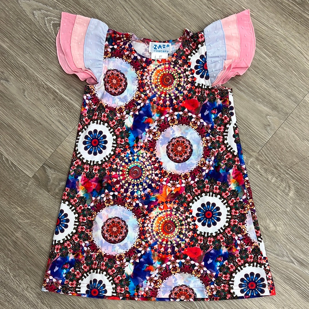 ZaZa Couture Flutter Sleeve Kaleidoscope Dress-ZAZA COUTURE-Little Giant Kidz